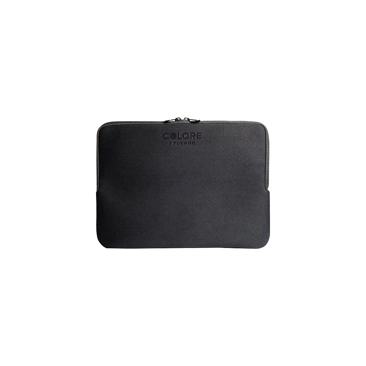 Schwarze Laptoptasche mit ReiÃŸverschluss und Schriftzug COLORE BY TUCANO.
