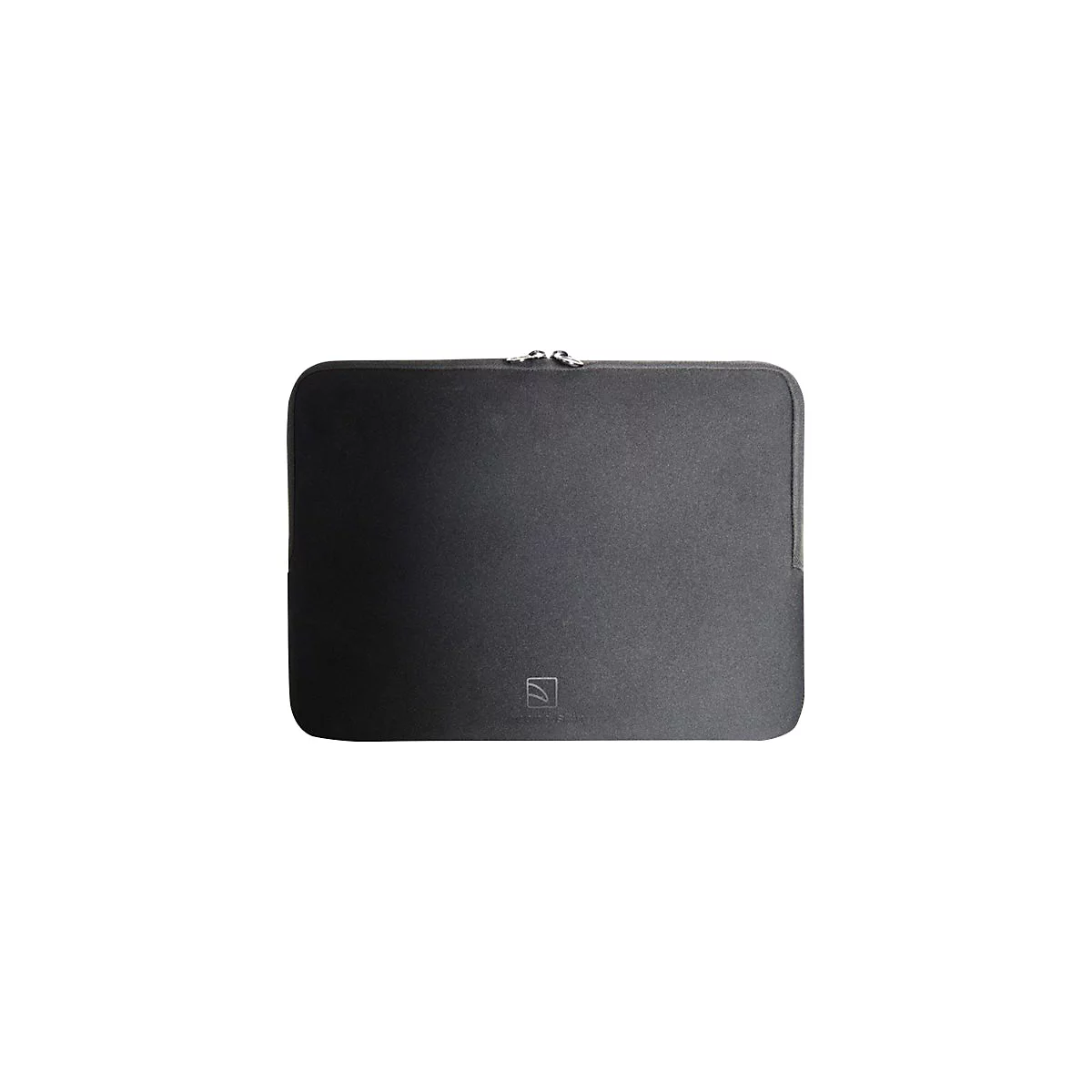 Schwarze Laptoptasche mit ReiÃŸverschluss. Unten rechts kleines Logo.