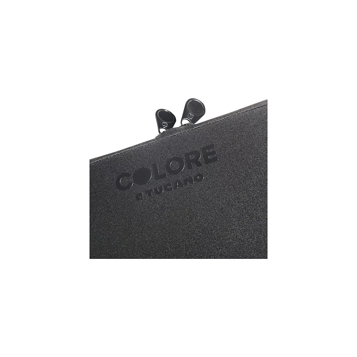 Schwarze Tasche mit ReiÃŸverschluss, Markennamen COLORE und TUCANO.