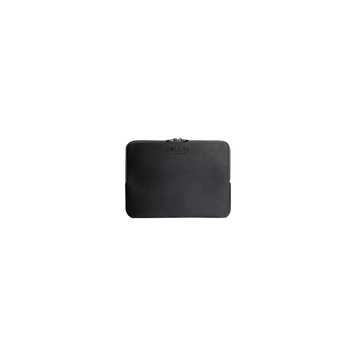 Schwarze Laptoptasche mit ReiÃŸverschluss und dem Logo COLORE by Tucano.