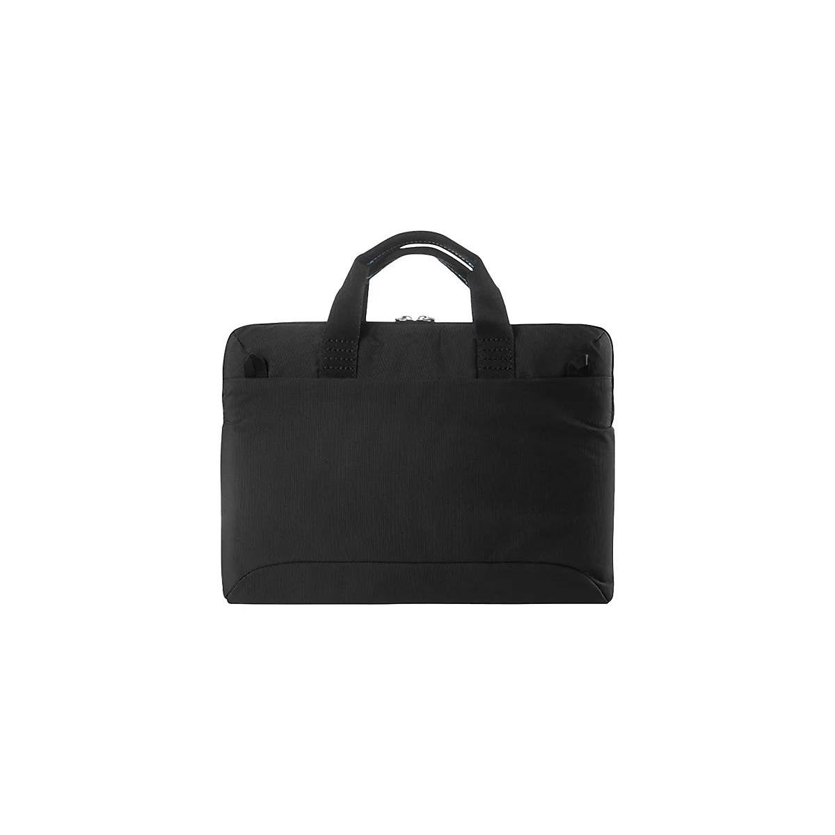 Schwarze Laptoptasche mit Tragegriffen und ReiÃŸverschluss.