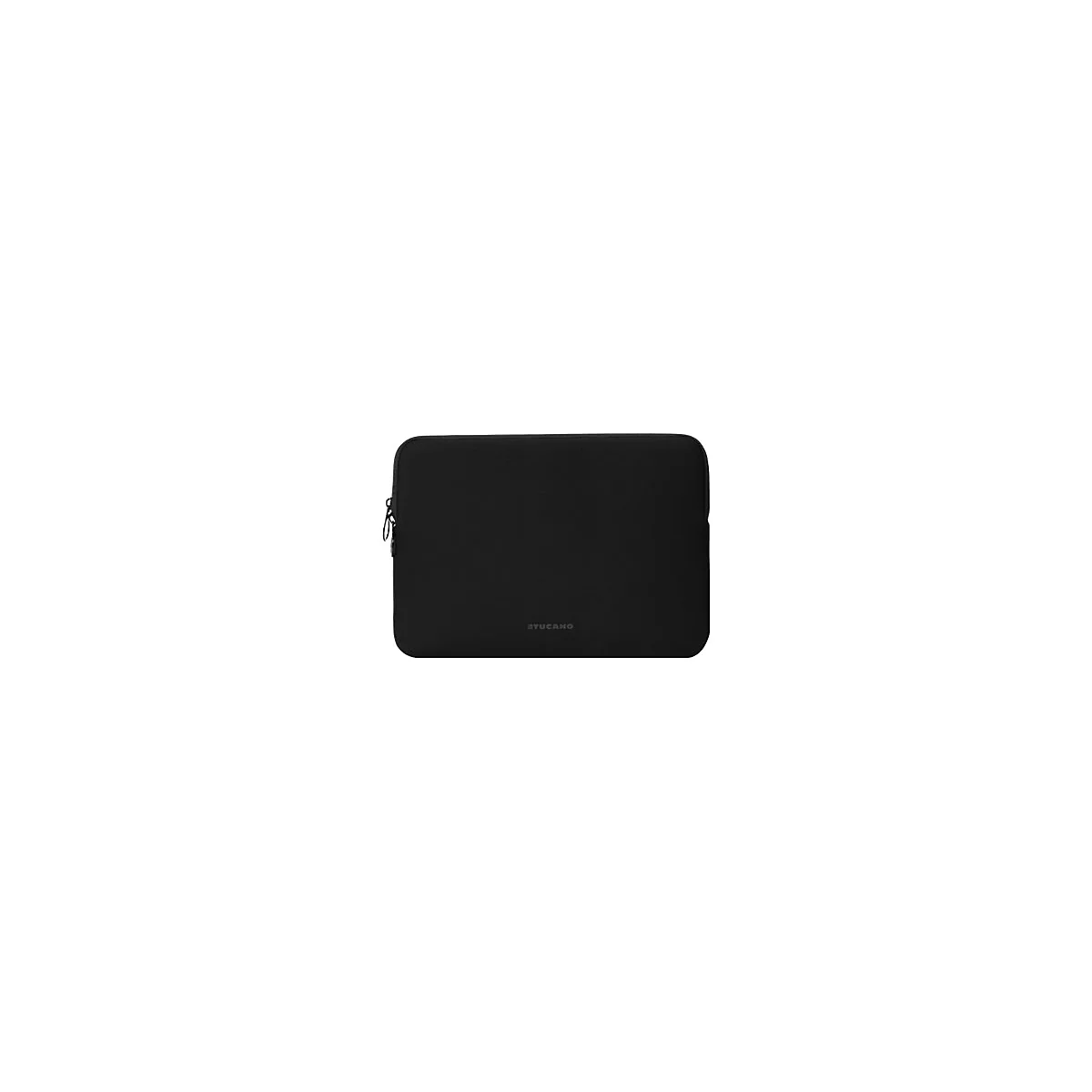 Schwarze Laptoptasche mit ReiÃŸverschluss und dem Schriftzug TUCANO.