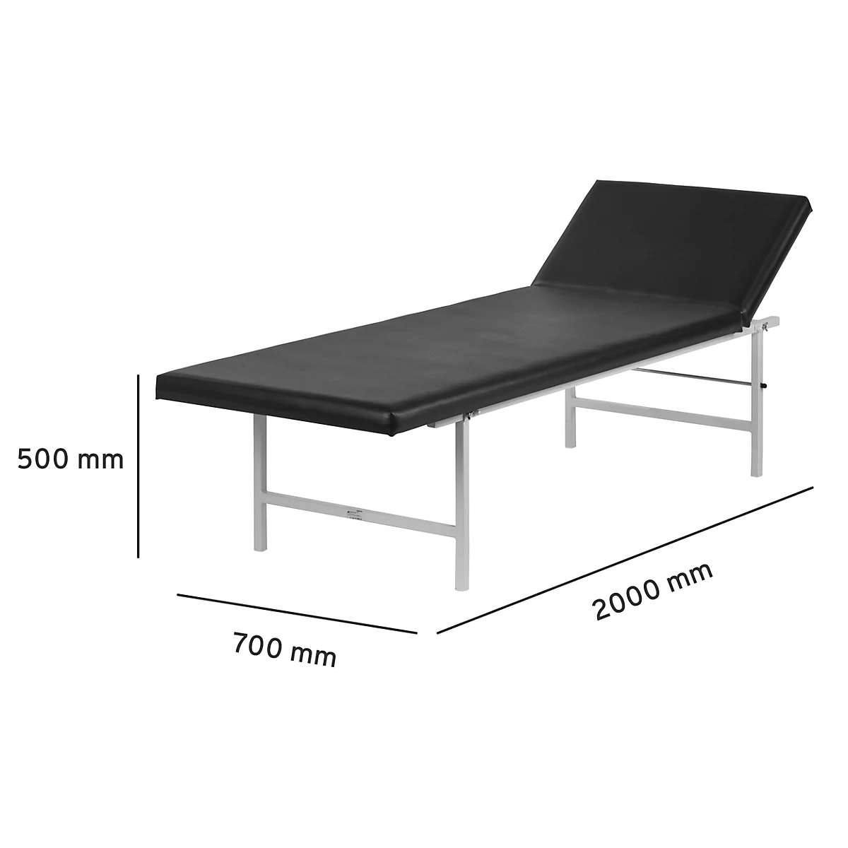 Tumbona para sala de descanso, no plegable, 2000 x 700 x 500 mm, negra