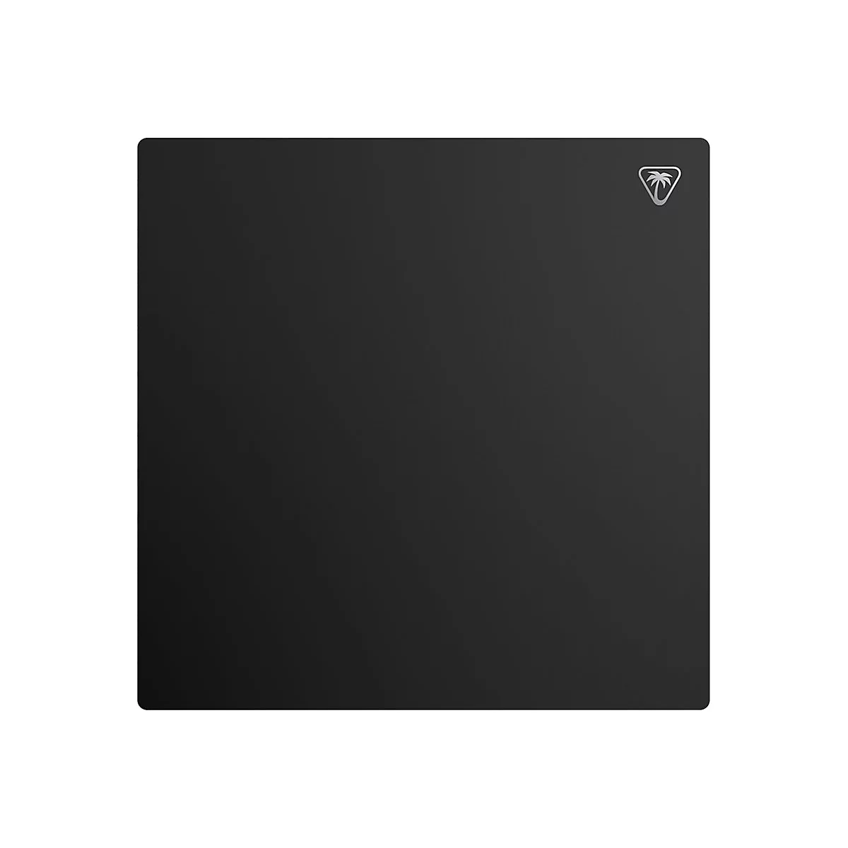 Tapis de souris rectangulaire noir avec logo dans le coin.