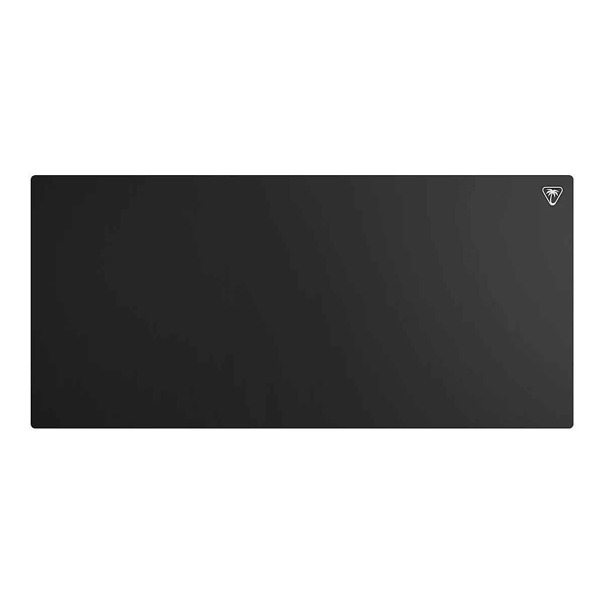 Tapis de souris rectangulaire noir avec logo dans le coin droit.