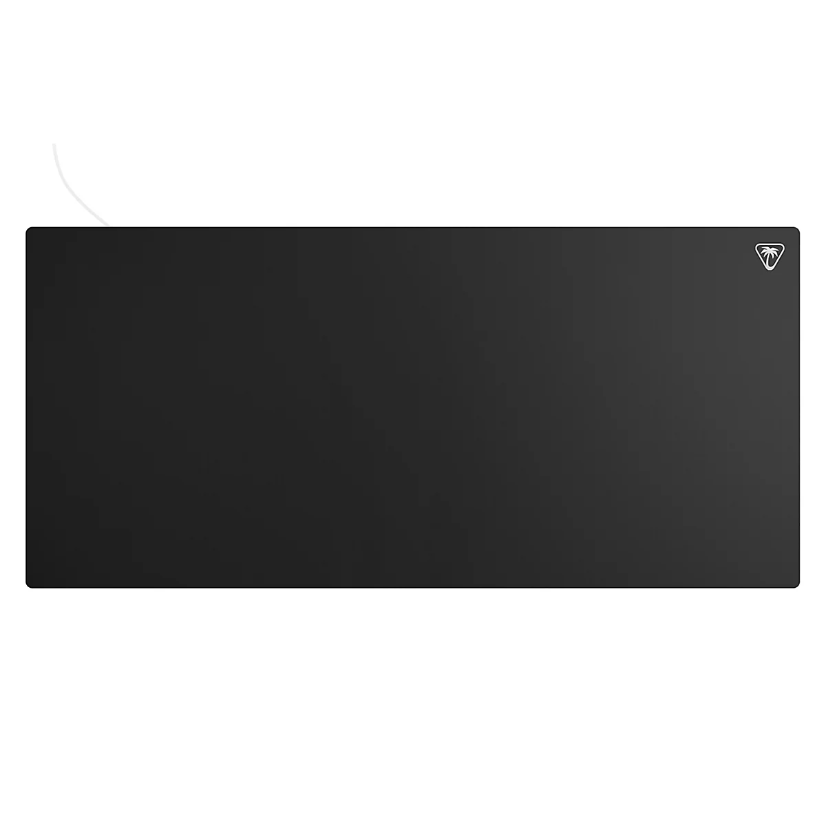 Tapis de souris noir avec logo de palmier dans le coin supérieur droit.
