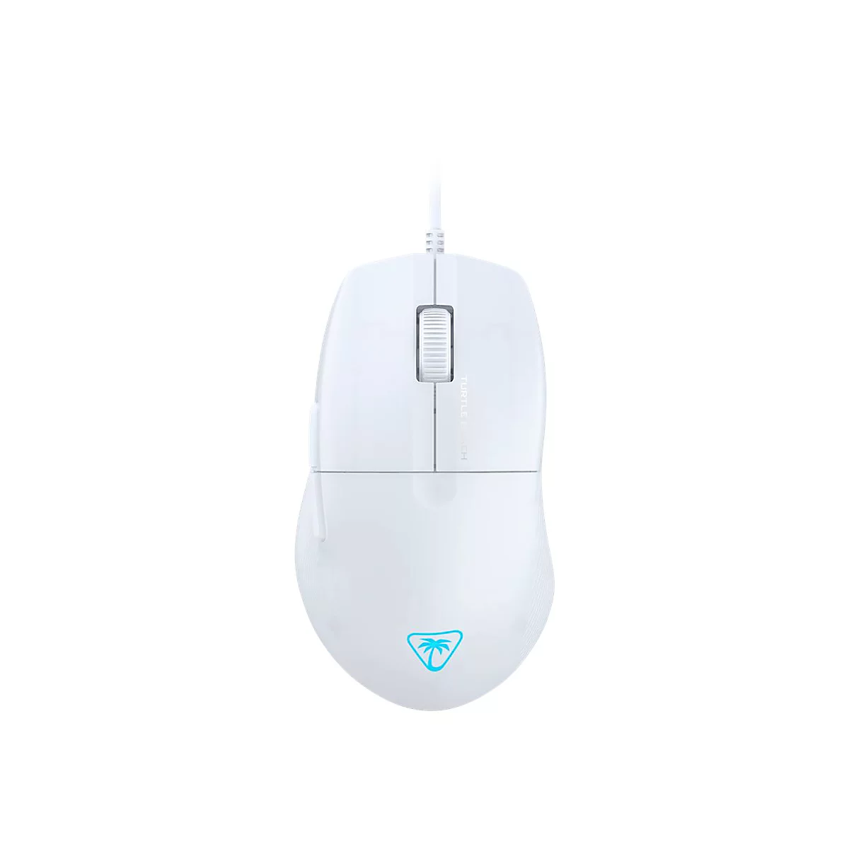 Souris de jeu blanche. Logo avec feuille de palmier en bas, lettrage Turtle Beach.