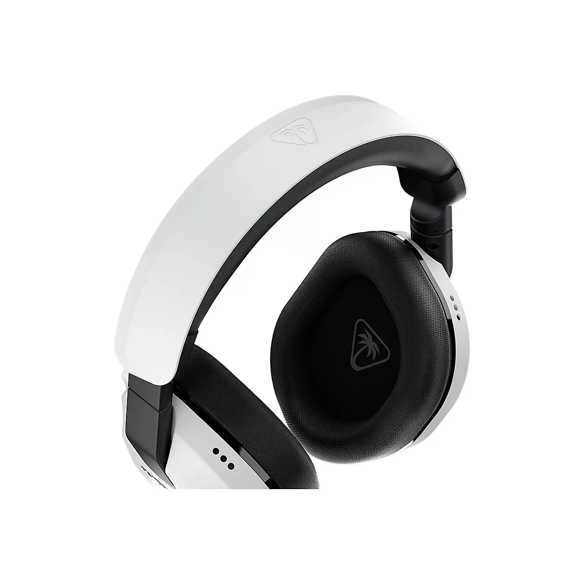 Weißes Gaming-Headset mit schwarzem Polster und Logo. Das Headset ist detailreich abgebildet.