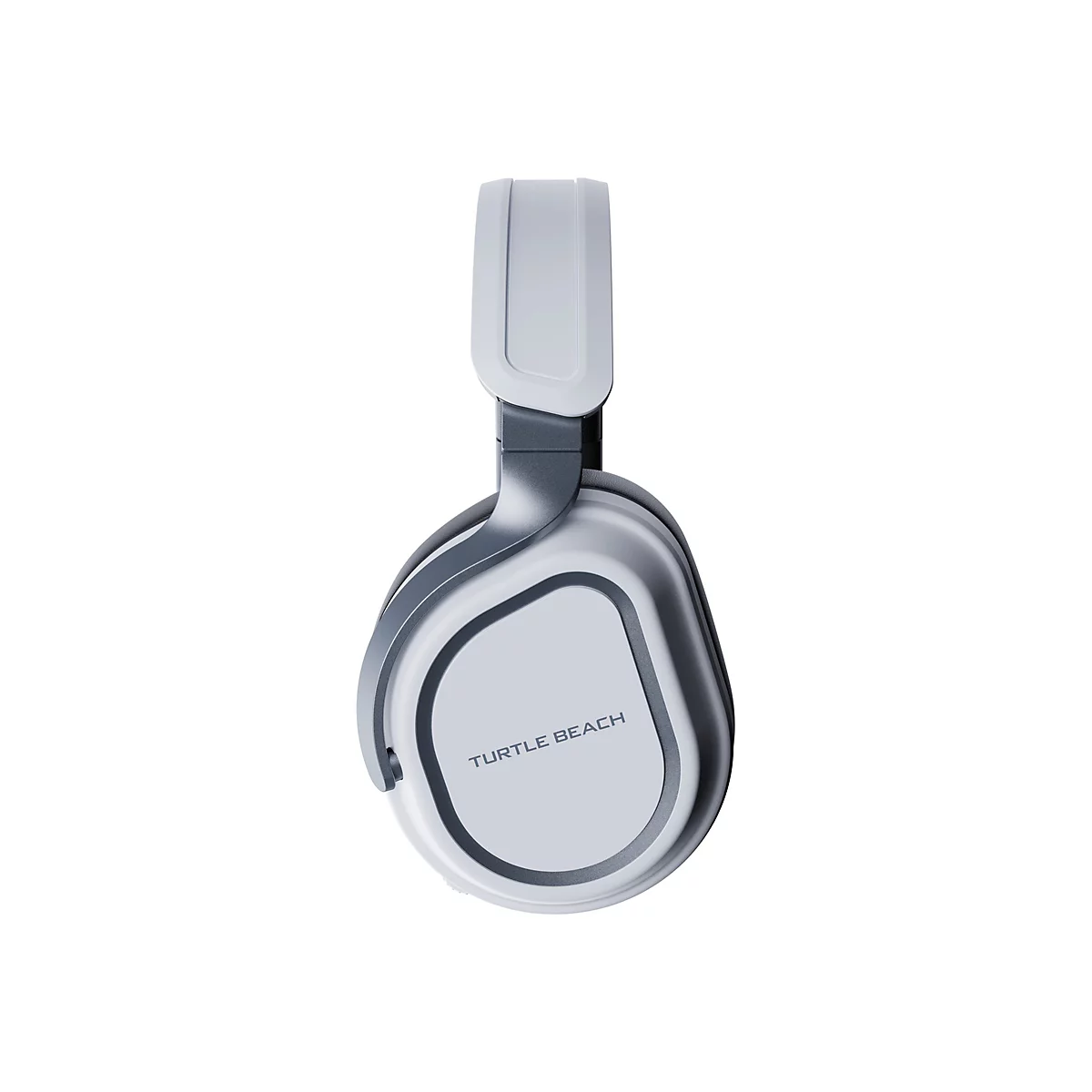 Hellgrauer Kopfhörer mit weißem Innenbereich und Aufschrift "TURTLE BEACH".