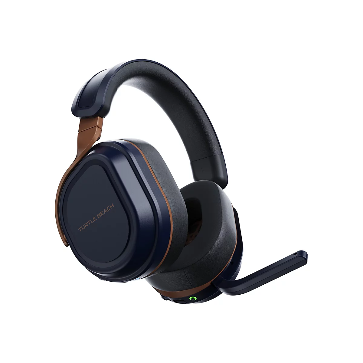 Blau-braunes Turtle Beach Gaming-Headset. Die Kopfhörer sind mit einem Mikrofon ausgestattet.