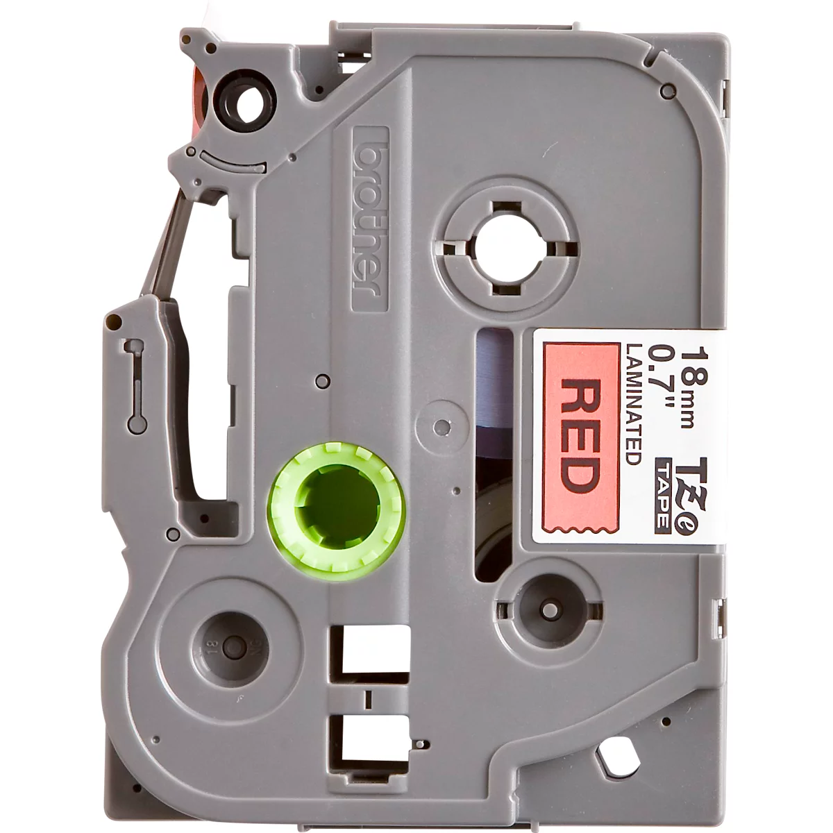 Label tape for Brother P-Touch label printers. Features "Red" text and size information.