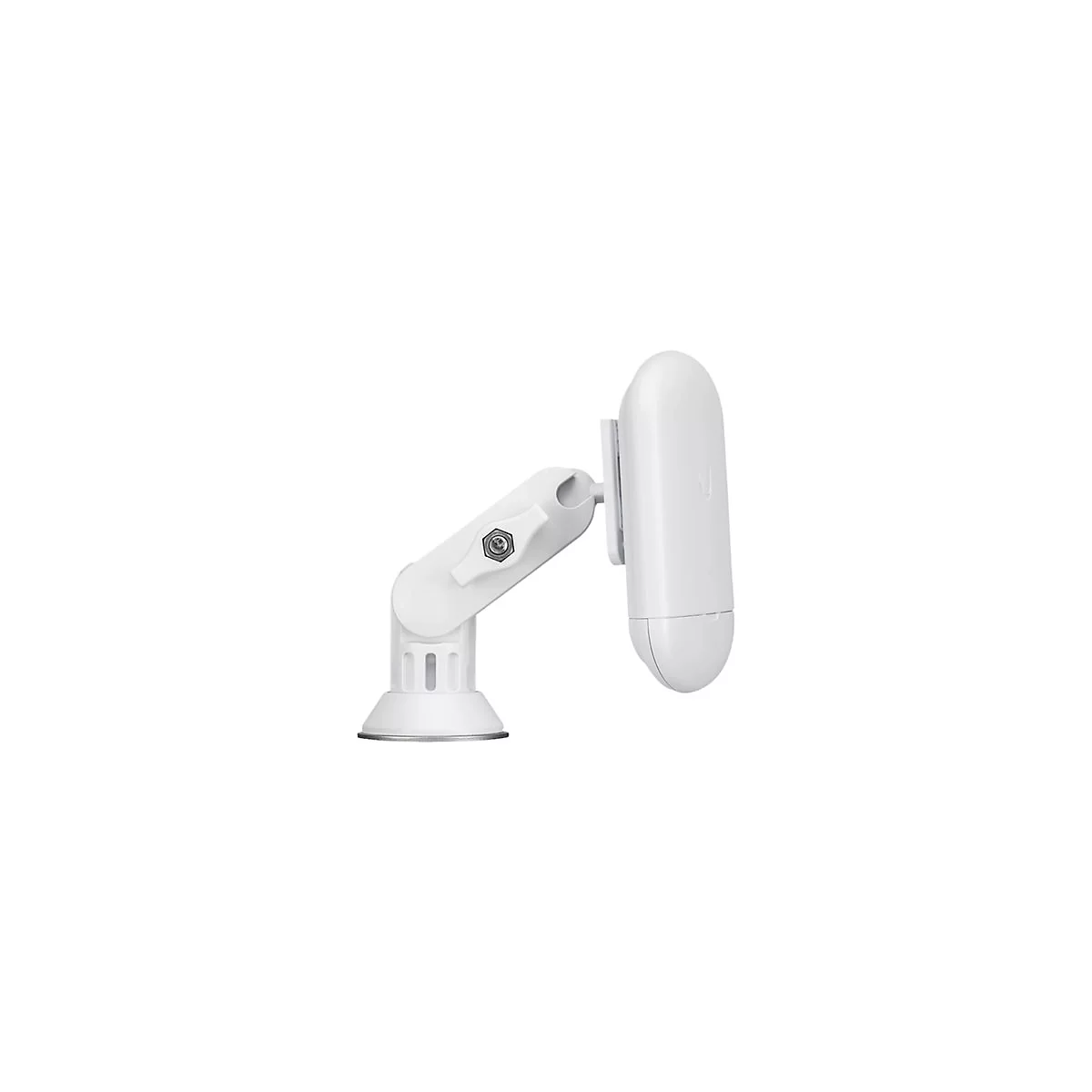 Ein weiÃŸes Wandmontage-Kit mit Halterung und Antenne, vor weiÃŸem Hintergrund.