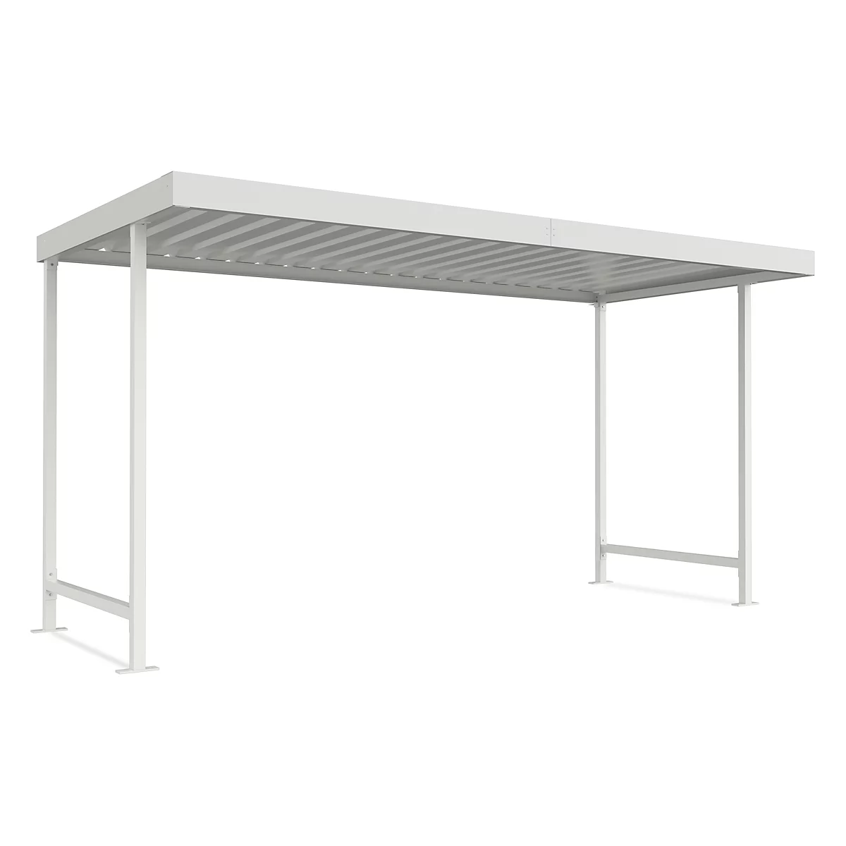 Überdachungssystem Modell Leipzig, einseitig, Grundeinheit, T 2200 mm, B 4300 mm, grauweiß