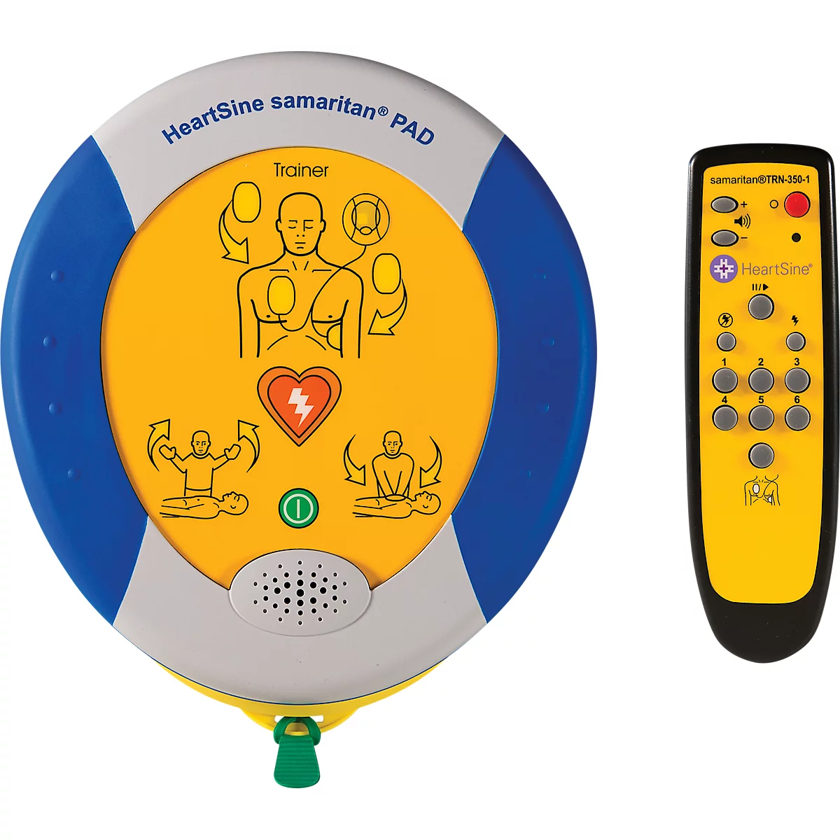 Übungs- und Trainingsdefibrillator-Set für HeartSine PAD350, 6 Szenarien, Tasche, 2 Paar Ersatzelektroden, Ladegerät