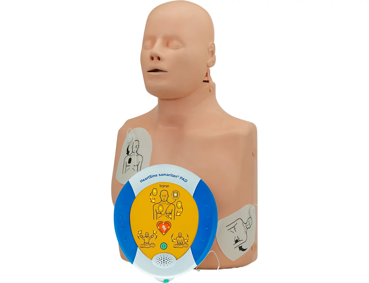 Übungs- und Trainingsdefibrillator-Set für HeartSine PAD350, 6 Szenarien, Tasche, 2 Paar Ersatzelektroden, Ladegerät