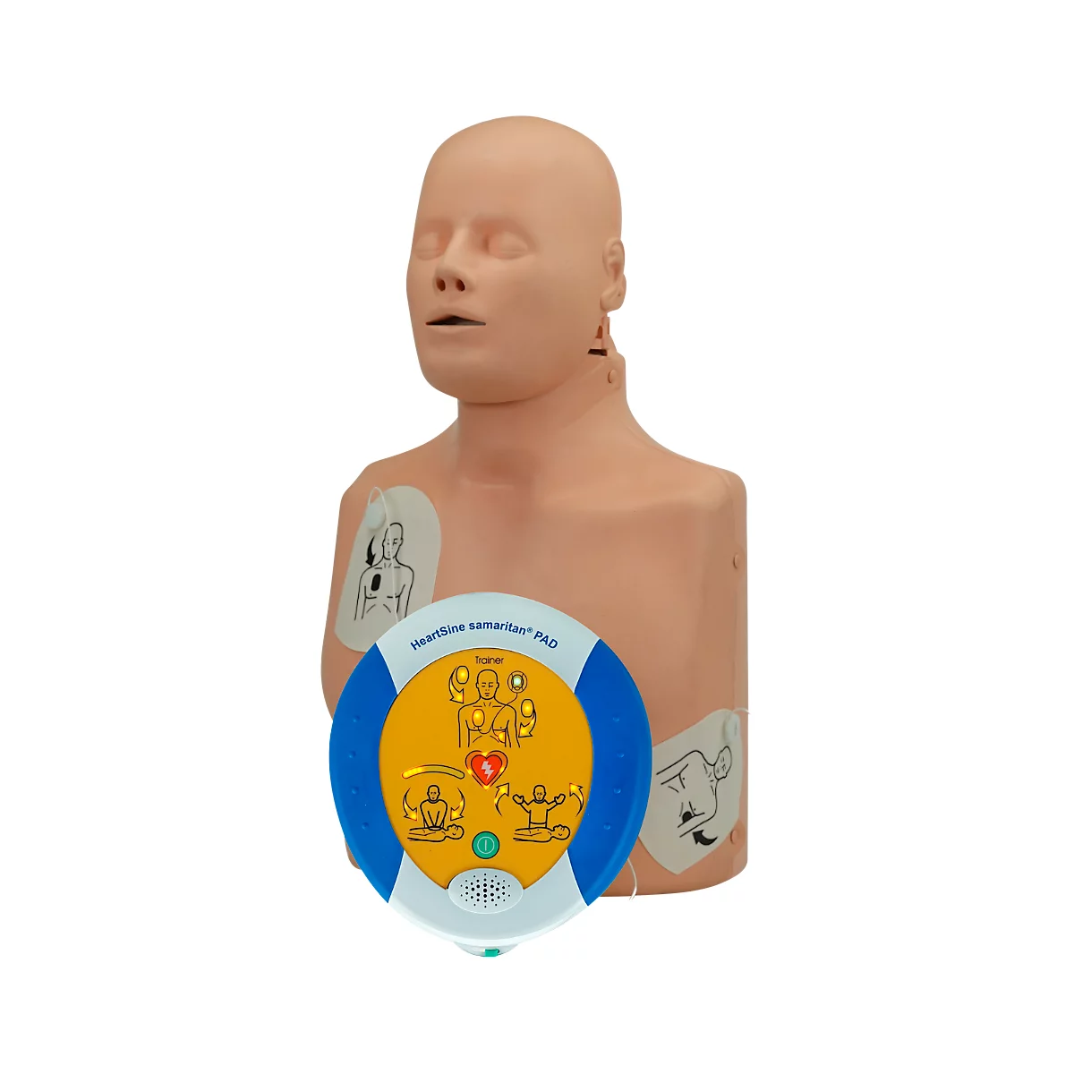 Übungs- und Trainingsdefibrillator-Set für HeartSine PAD500, 6 Szenarien, Tasche, 2 Paar Ersatzelektroden, Ladegerät