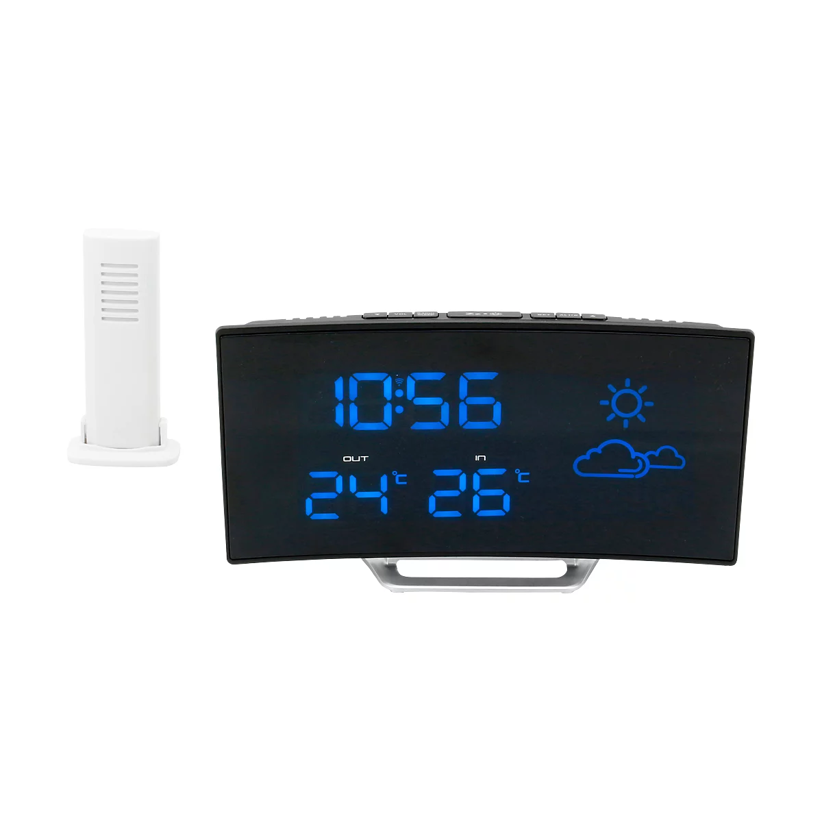 Uhrenradio Soundmaster® FUR100, UKW PLL, mit Funkuhr, Wetterstation & Außensensor, 2 Weckzeiten & 4 Wetterarten, Curved Design, schwarz