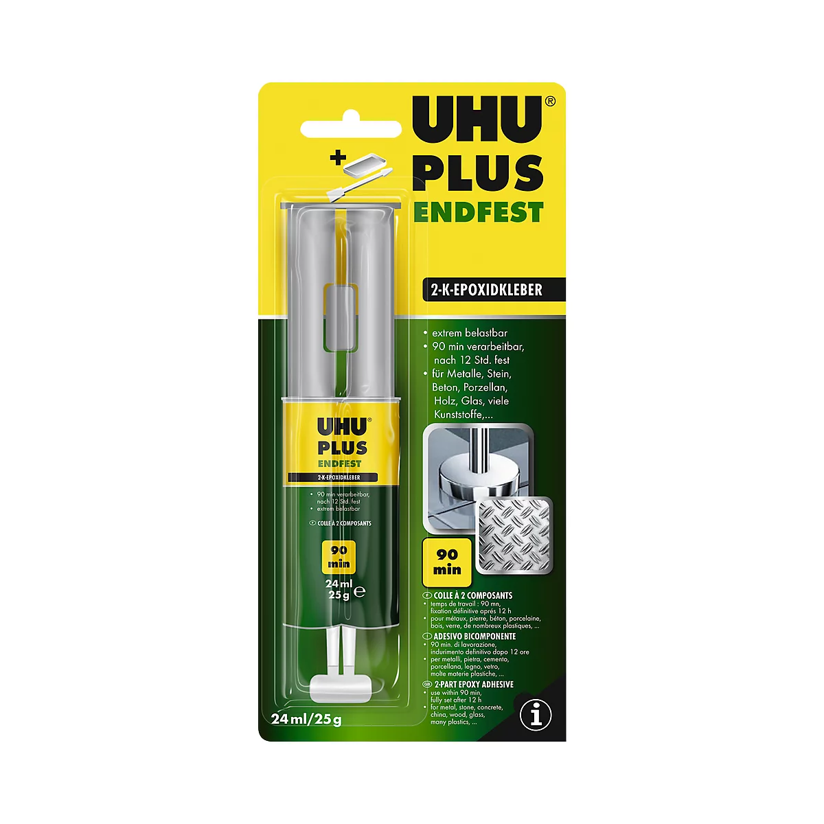 UHU PLUS Endfest 2-Komponenten Kleber, 25 g, auf Epoxidharzbasis, mit Doppelkammerspritze