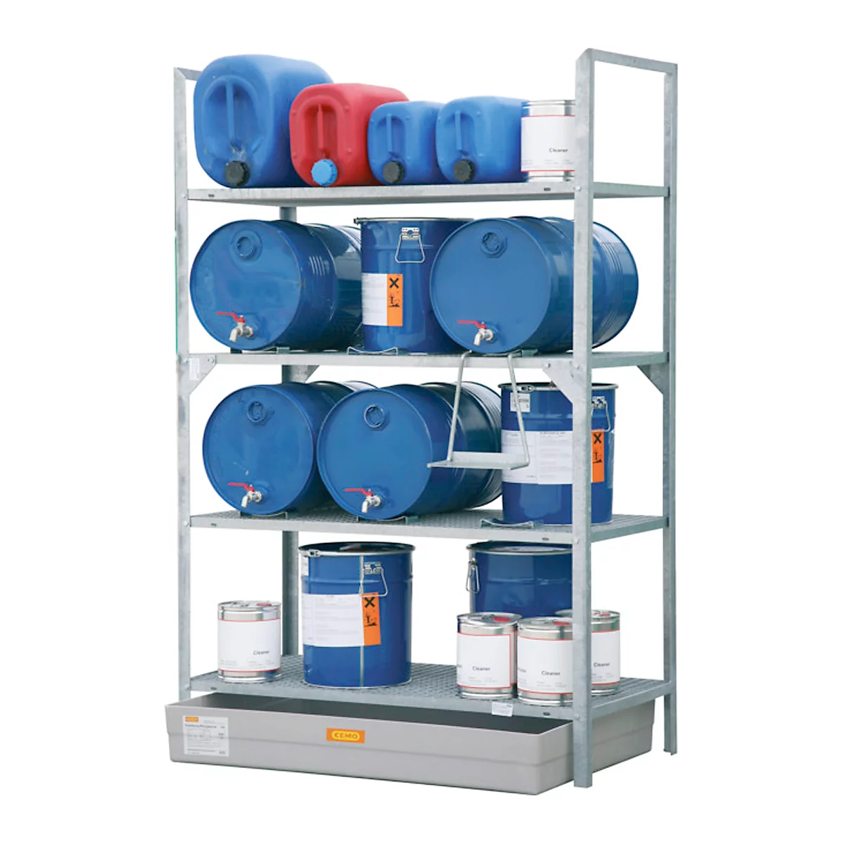 Uitbreidingseenheid voor CEMO vatenrek type 540 met stalen opvangbak SW2, gegalvaniseerd staal, voor 6x 60 l vaten, B 1320 x D 800 x H 2000 mm