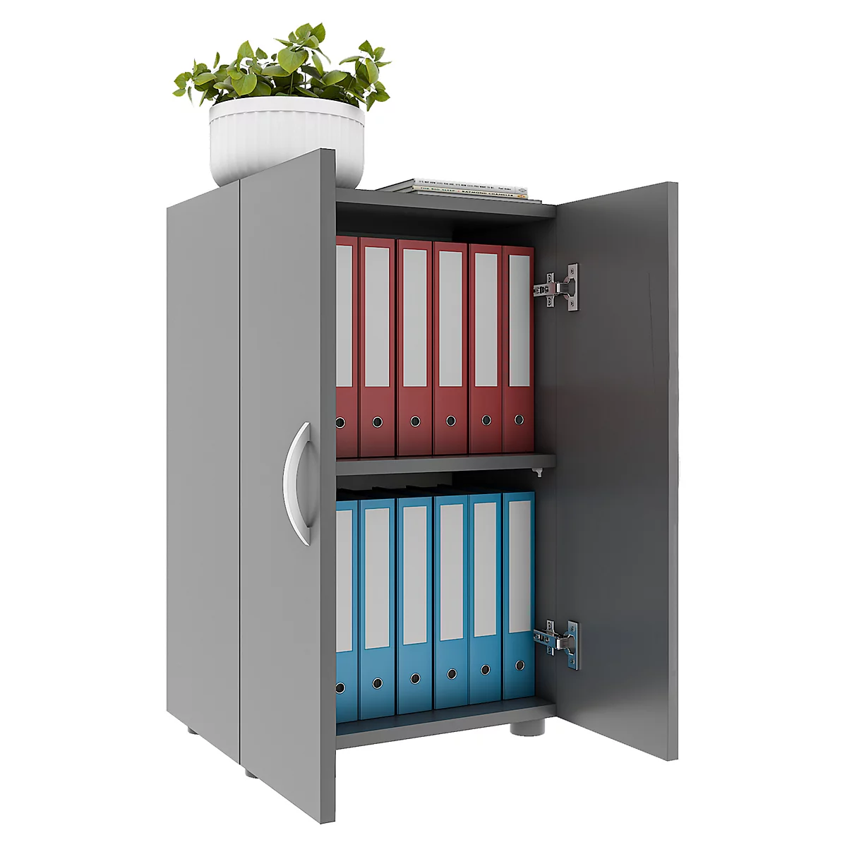 Ulas archiefkast, 2 dossierhoogtes, 1 legplank, voor ca. 14 dossiers, vleugeldeuren, B 490 x D 340 x H 740 mm, hout, antraciet