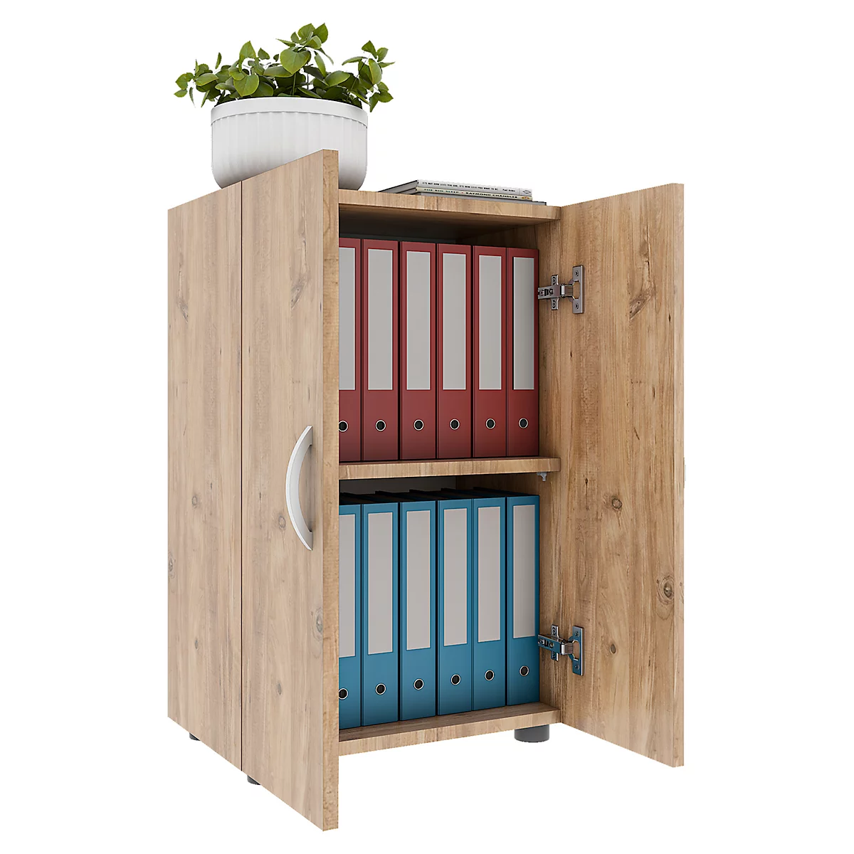 Ulas archiefkast, 2 dossierhoogtes, 1 legplank, voor ca. 14 dossiers, vleugeldeuren, B 490 x D 340 x H 740 mm, hout, honing eiken