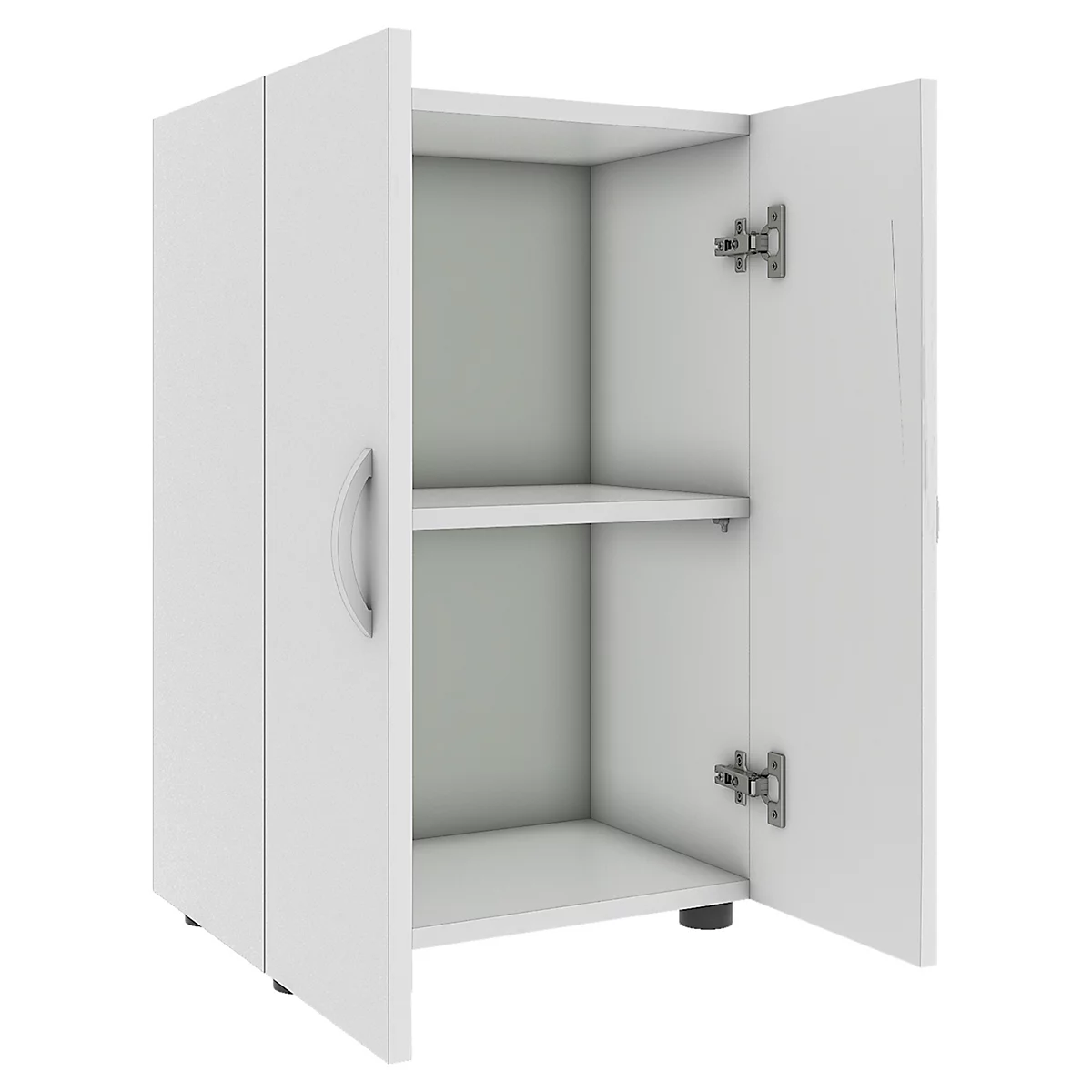 Ulas archiefkast, 2 dossierhoogtes, 1 legplank, voor ca. 14 dossiers, vleugeldeuren, B 490 x D 340 x H 740 mm, hout, wit