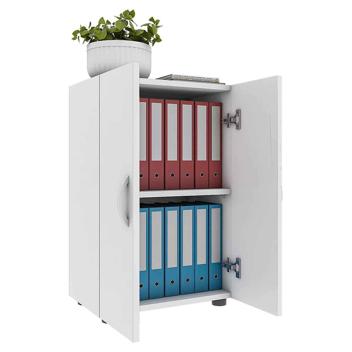 Ulas archiefkast, 2 dossierhoogtes, 1 legplank, voor ca. 14 dossiers, vleugeldeuren, B 490 x D 340 x H 740 mm, hout, wit