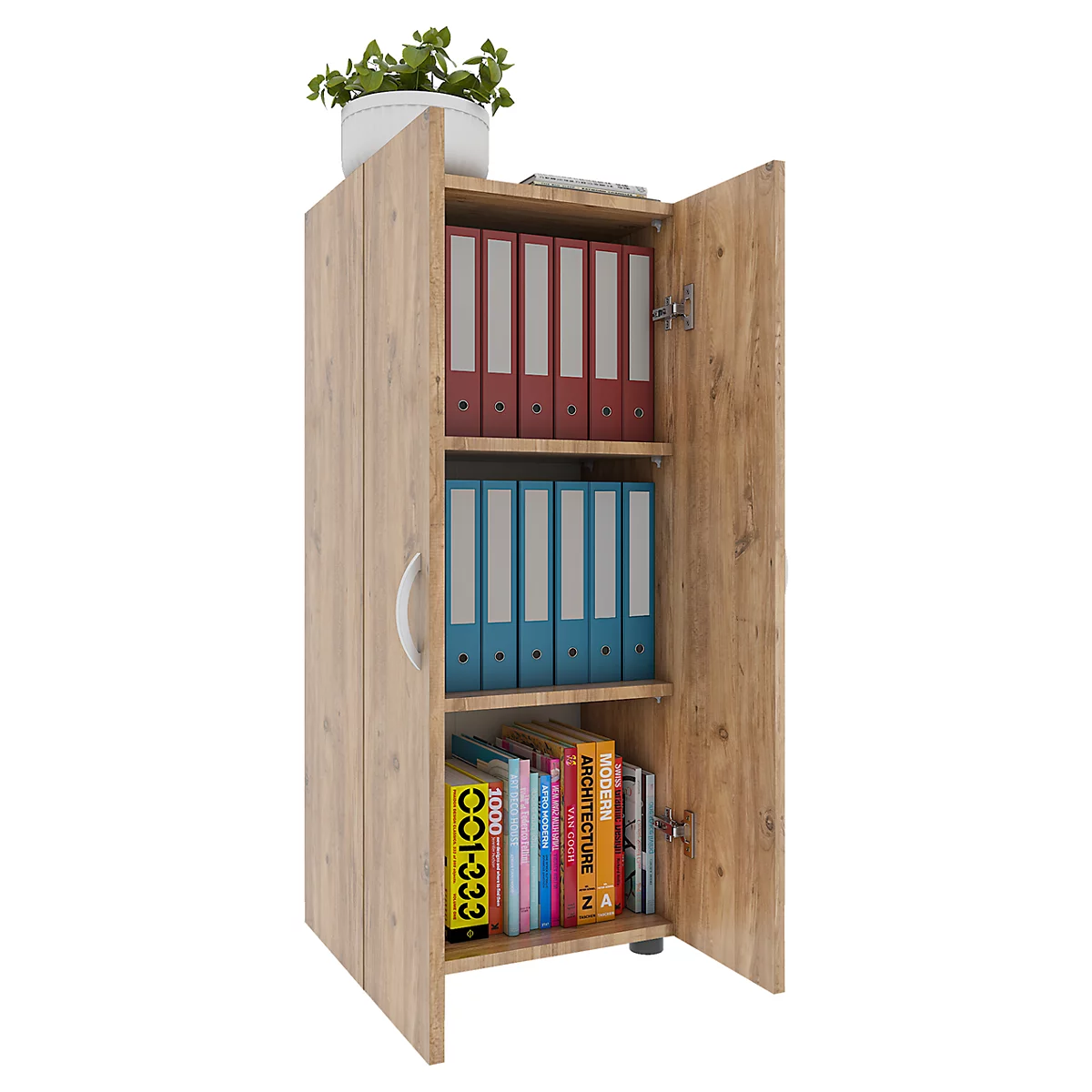 Ulas archiefkast, 3 dossierhoogtes, 2 legborden, voor ca. 21 dossiers, vleugeldeuren, B 490 x D 340 x H 1080 mm, hout, honing eiken