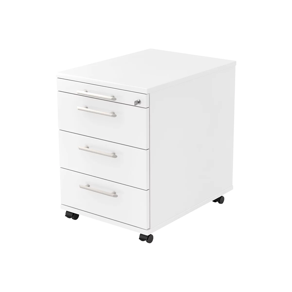 ULM cajonera móvil, 3 cajones, 1 cajón para utensilios, An 428 x Pr 580 x Al 590 mm, blanco/blanco