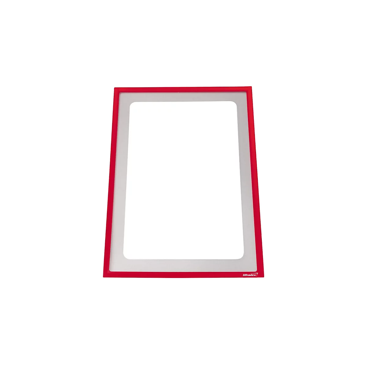 Rechteckiger, roter Plakatrahmen vor weißem Hintergrund.