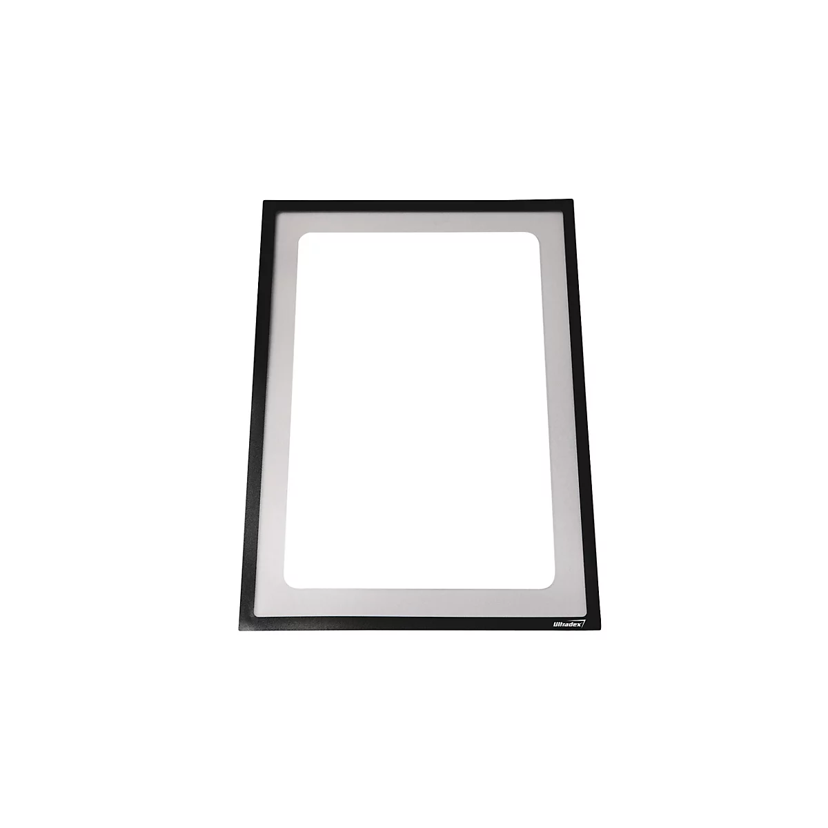 Schwarzer Klapprahmen im Hochformat mit weißer Innenfläche vor weißem Hintergrund.