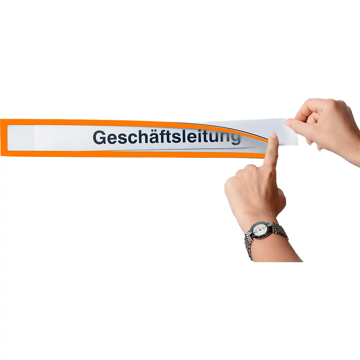 Ultradex insteekhoes, magnetisch, voor opschriften, B 435 x H 60 mm, A2, oranje, 5 stuks
