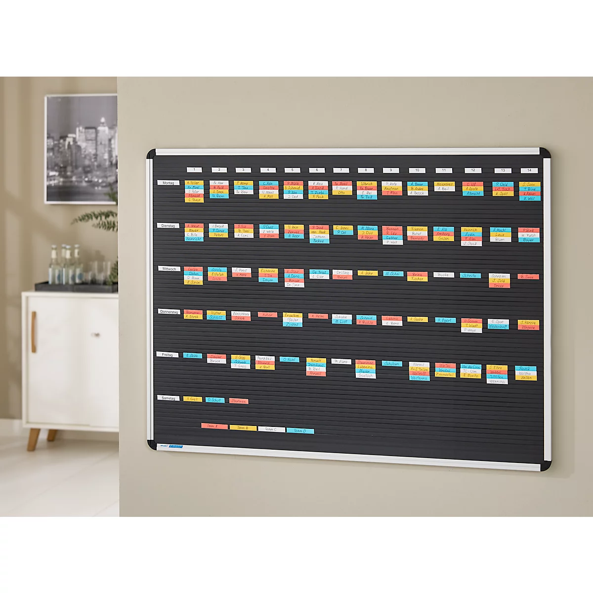 Ultradex Planrecord presentatiewand, wandbevestiging, 61 horizontale rails, B 1020 x D 22 x H 770 mm, materiaal en aluminium, zwart