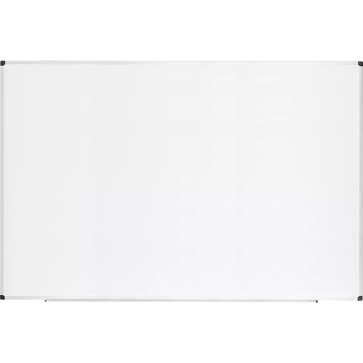 Große weiße, rechteckige Tafel mit silbernem Rahmen.