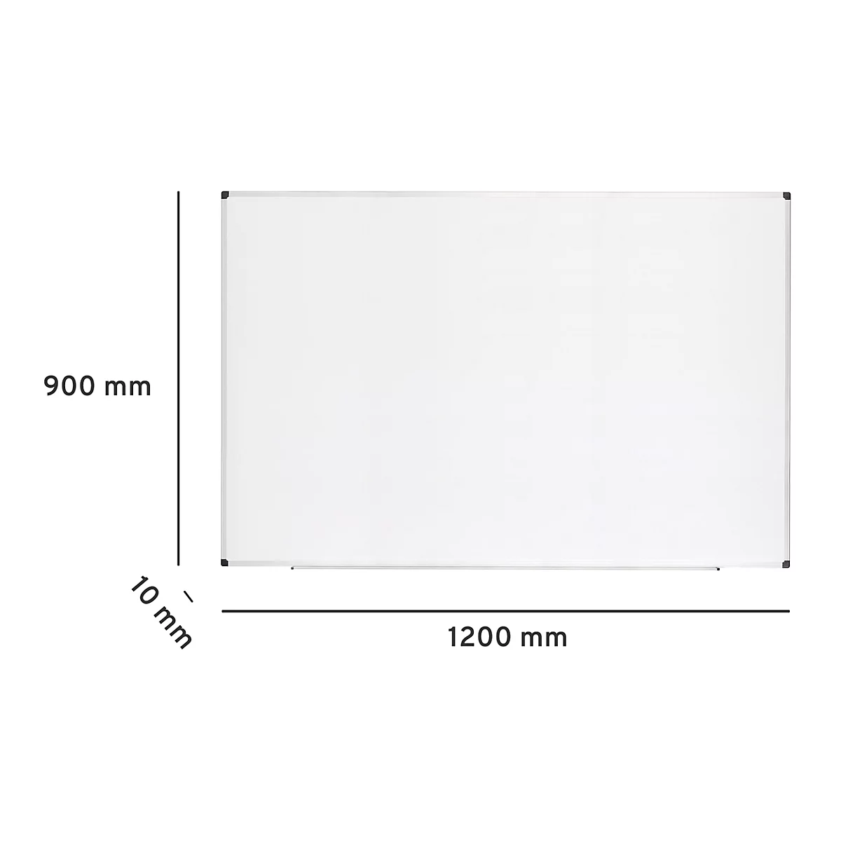 Weißes Whiteboard, Abmessungen: 900 x 1200 x 10 mm.