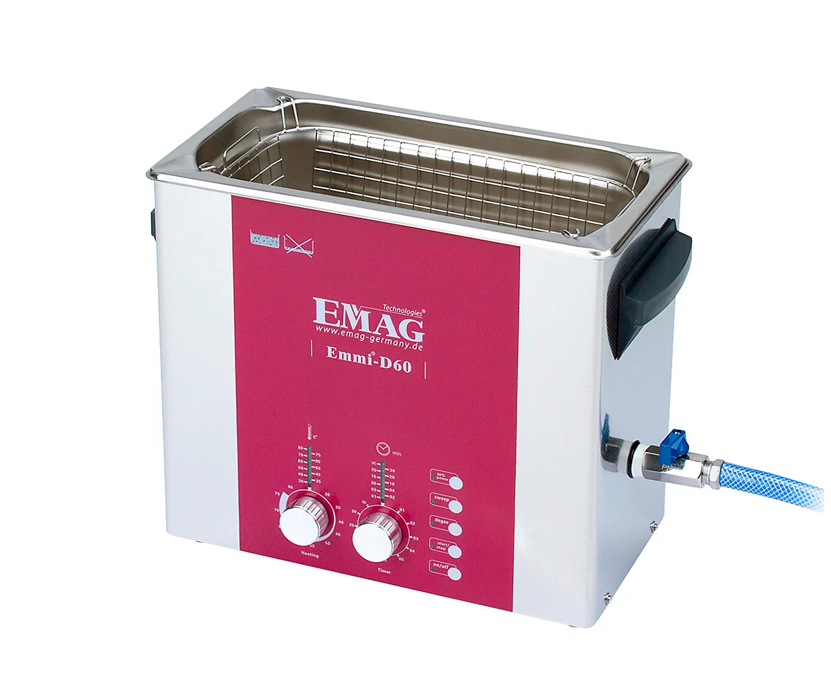 Ultraschallreiniger EMAG Emmi® D 60, Edelstahl, 5,3 l, Sweep & Degas, Zeitschaltuhr, Ablauf & Heizung