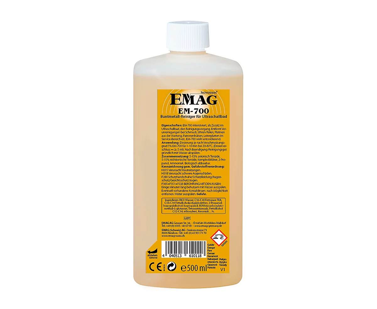Ultraschallreiniger Konzentrat EMAG EM-700 für Buntmetalle, entoxidierend, 500 ml