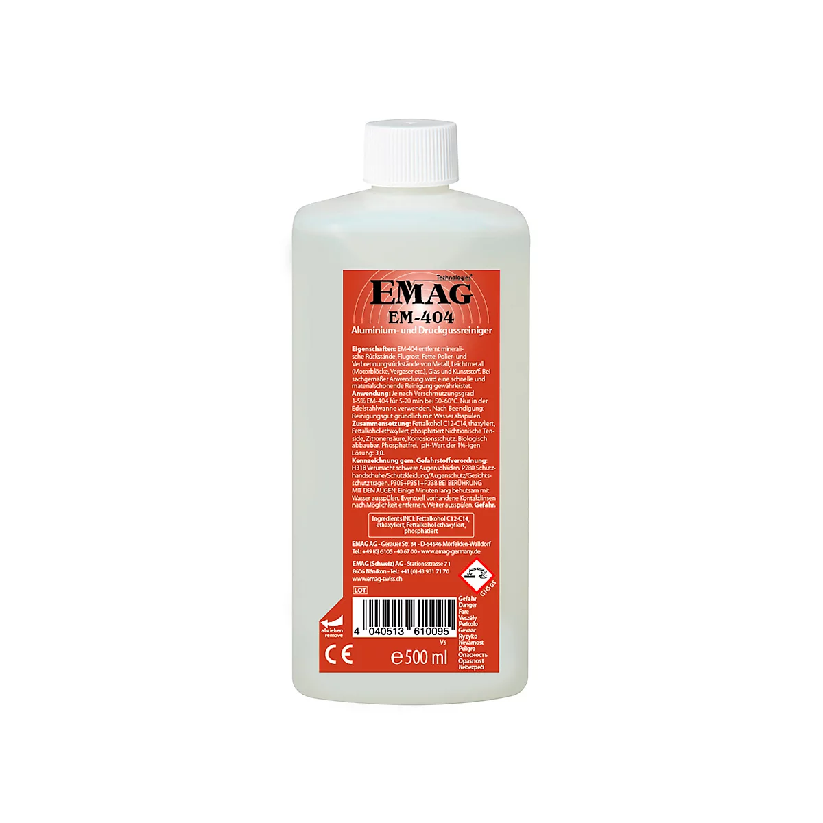 Ultrasoon reiniger concentraat EMAG EM-404 voor aluminium & spuitgietstukken, 500 ml