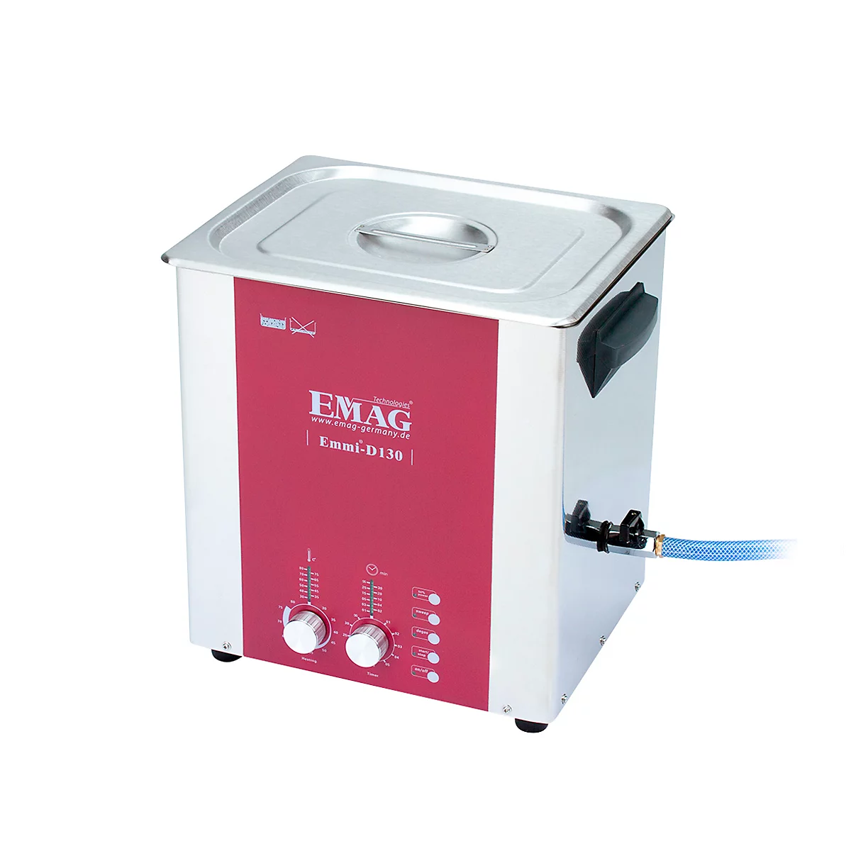 Ultrasoon reinigers EMAG Emmi® D 130, rvs, 13 l, Sweep & Degas, tijdschakelaar, afvoer & verwarming