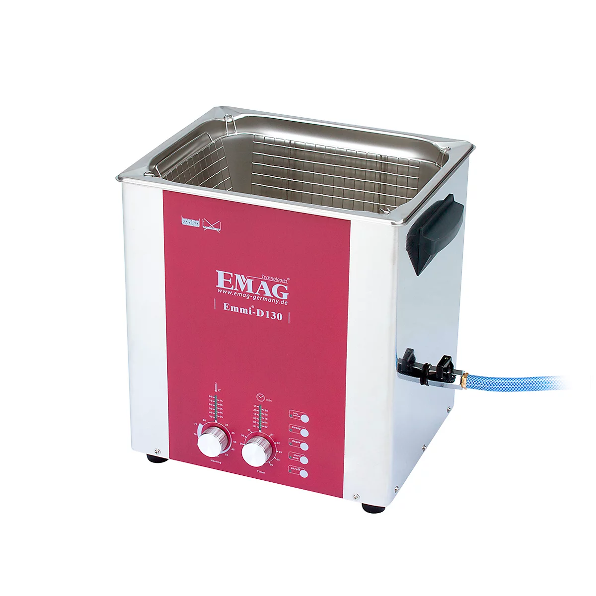 Ultrasoon reinigers EMAG Emmi® D 130, rvs, 13 l, Sweep & Degas, tijdschakelaar, afvoer & verwarming