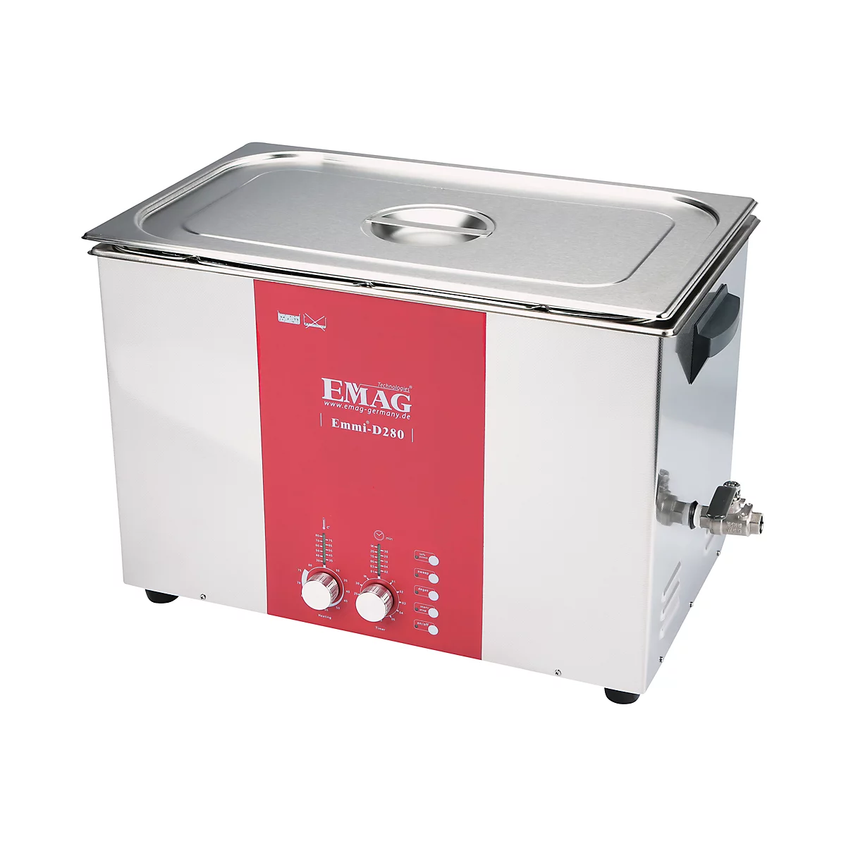 Ultrasoon reinigers EMAG Emmi® D 280, rvs, 28 l, Sweep & Degas, tijdschakelaar, afvoer & verwarming