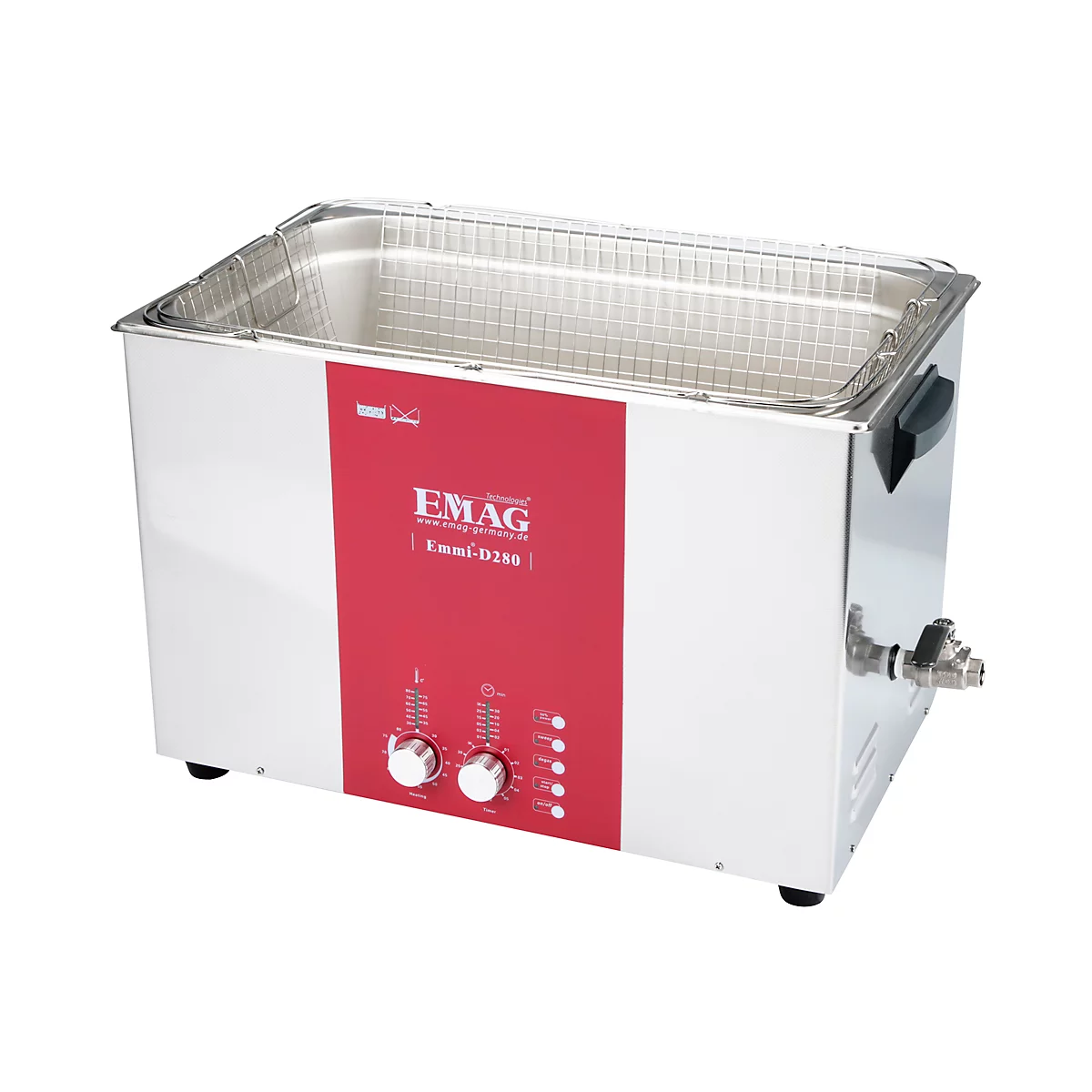 Ultrasoon reinigers EMAG Emmi® D 280, rvs, 28 l, Sweep & Degas, tijdschakelaar, afvoer & verwarming