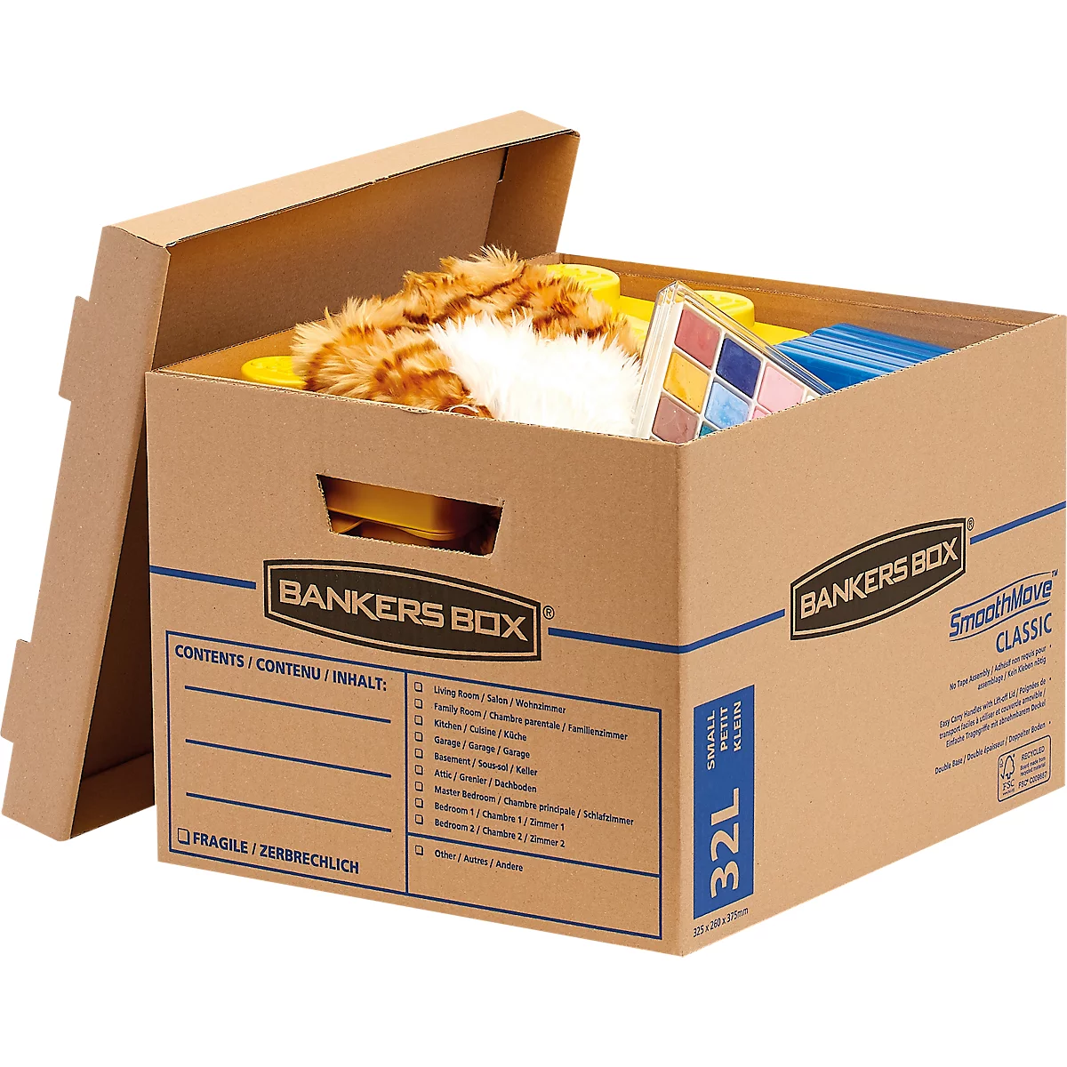 Umzugsbox SmoothMove, 2-lagige Wellenpappe, abnehmbarer Deckel, Beschriftungsfeld, H 260 x B 325 x T 375 mm, 32 L, 10 Stück
