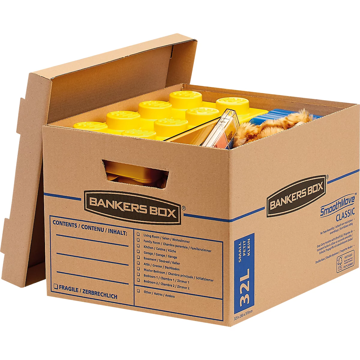 Umzugsbox SmoothMove, 2-lagige Wellenpappe, abnehmbarer Deckel, Beschriftungsfeld, H 260 x B 325 x T 375 mm, 32 L, 10 Stück