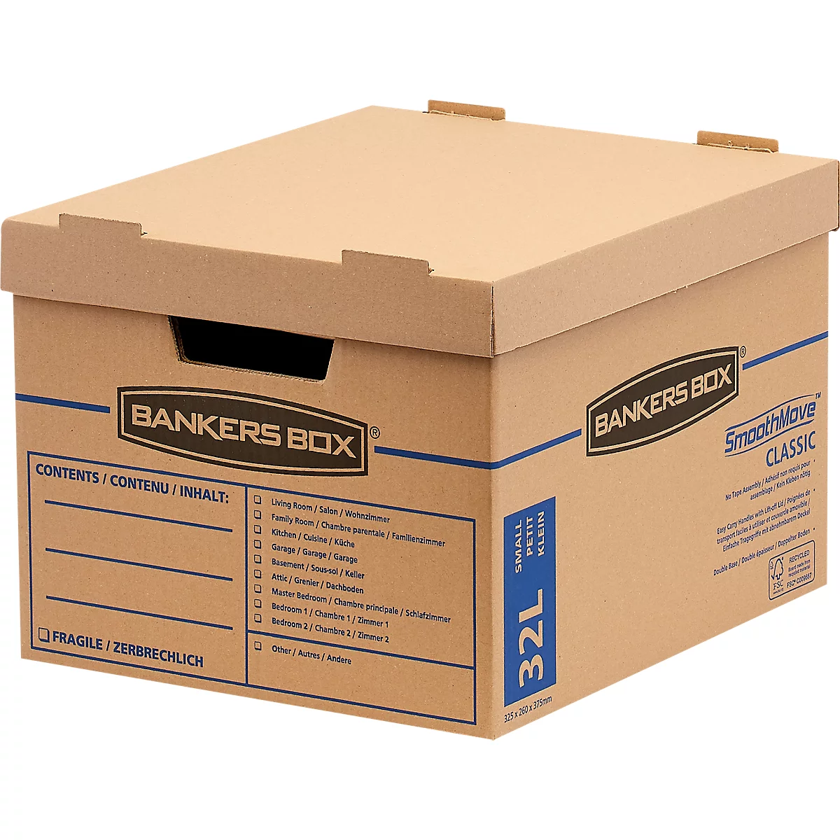 Umzugsbox SmoothMove, 2-lagige Wellenpappe, abnehmbarer Deckel, Beschriftungsfeld, H 260 x B 325 x T 375 mm, 32 L, 10 Stück