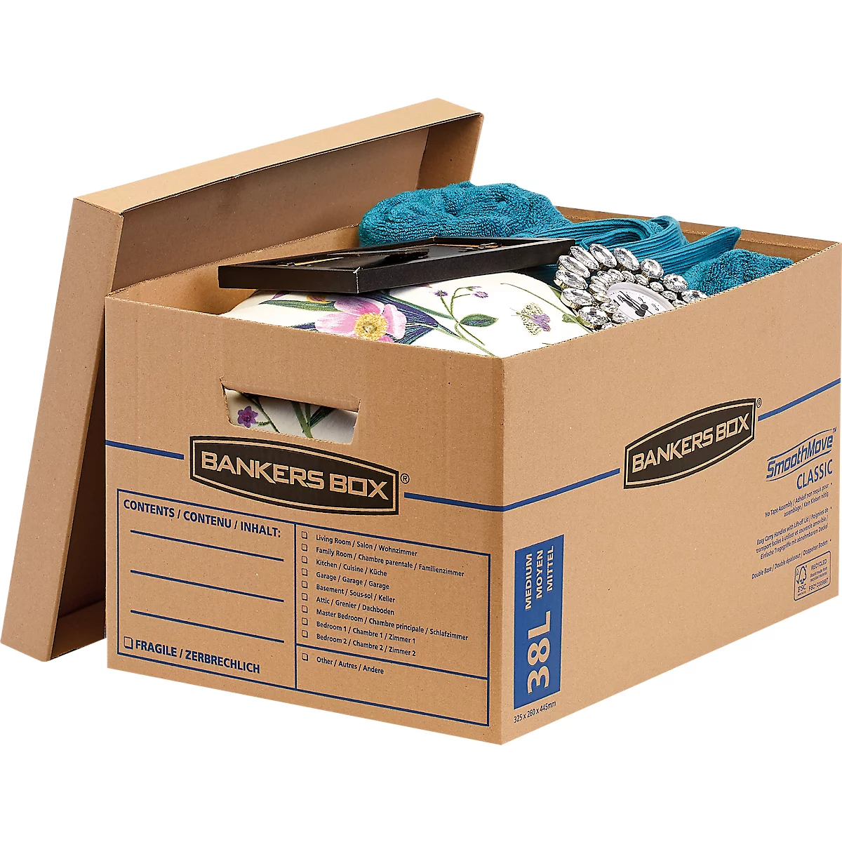 Umzugsbox SmoothMove, 2-lagige Wellenpappe, abnehmbarer Deckel, Beschriftungsfeld, H 260 x B 325 x T 445 mm, 38 L, 10 Stück