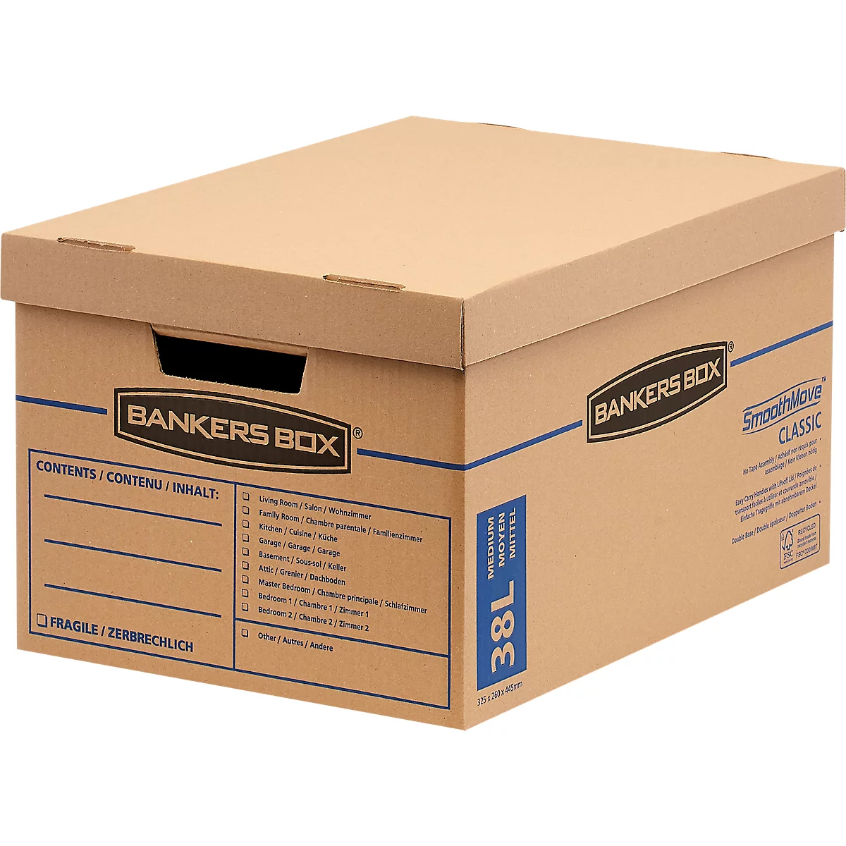 Umzugsbox SmoothMove, 2-lagige Wellenpappe, abnehmbarer Deckel, Beschriftungsfeld, H 260 x B 325 x T 445 mm, 38 L, 10 Stück