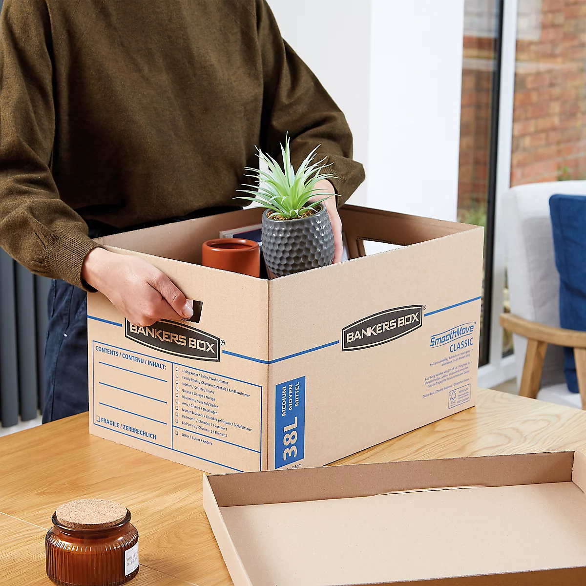 Umzugsbox SmoothMove, 2-lagige Wellenpappe, abnehmbarer Deckel, Beschriftungsfeld, H 260 x B 325 x T 445 mm, 38 L, 10 Stück