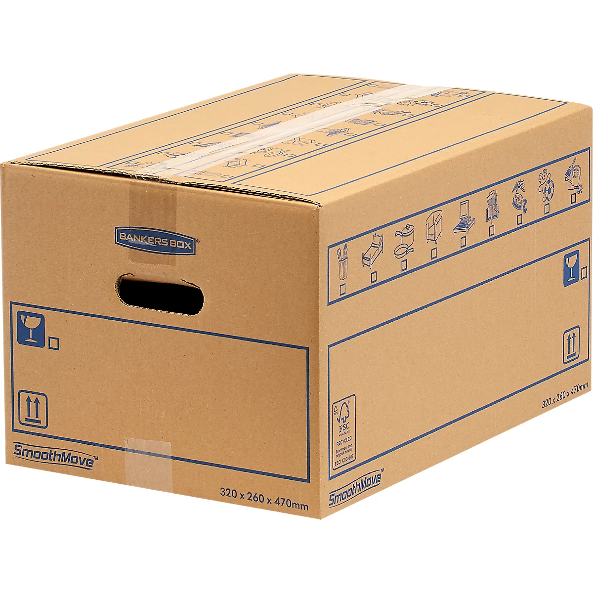 Umzugsbox SmoothMove FastFold Standard, C-Welle-Wellpappe, Tragegriffe, H 270 x B 320 x T 470 mm, 39 L, 10 Stück, braun