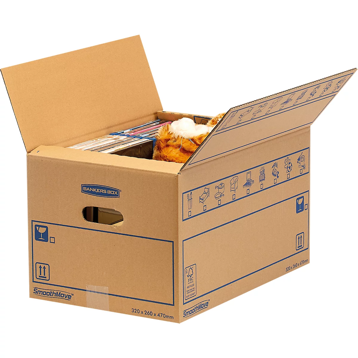 Umzugsbox SmoothMove FastFold Standard, C-Welle-Wellpappe, Tragegriffe, H 270 x B 320 x T 470 mm, 39 L, 10 Stück, braun